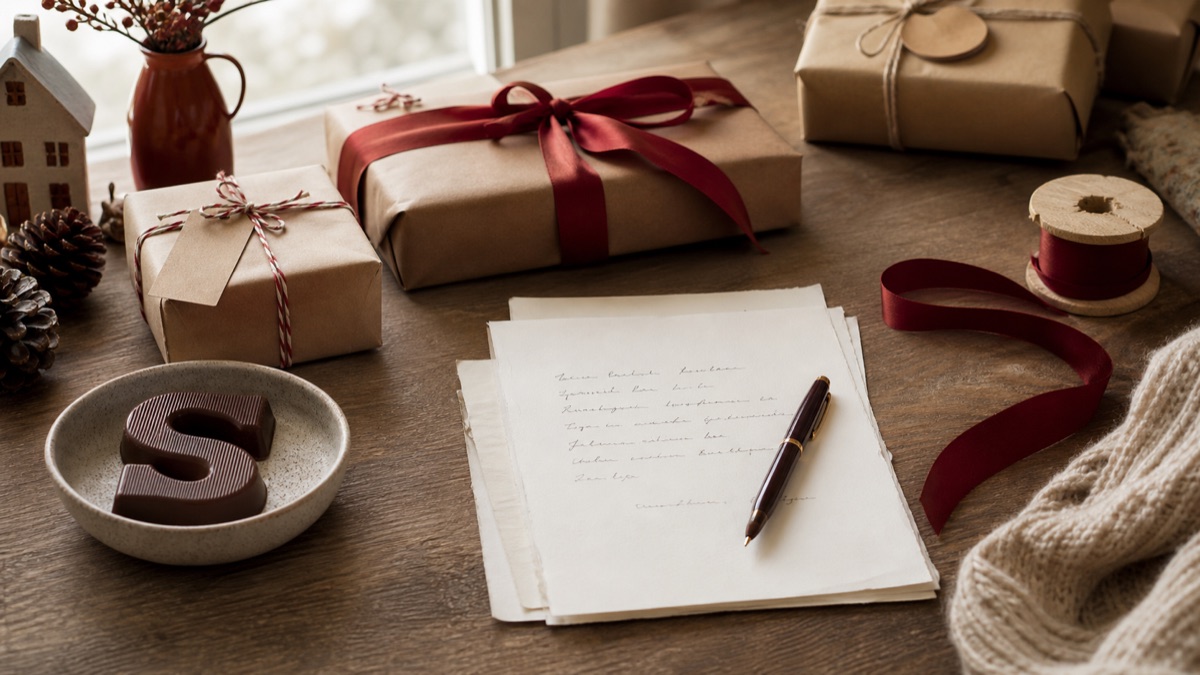 Cadeaus, lint en een handgeschreven sinterklaasgedicht voor een surprise