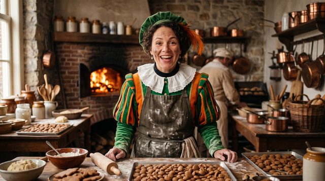 De Keukenpiet bij de oven met bakplaten pepernoten